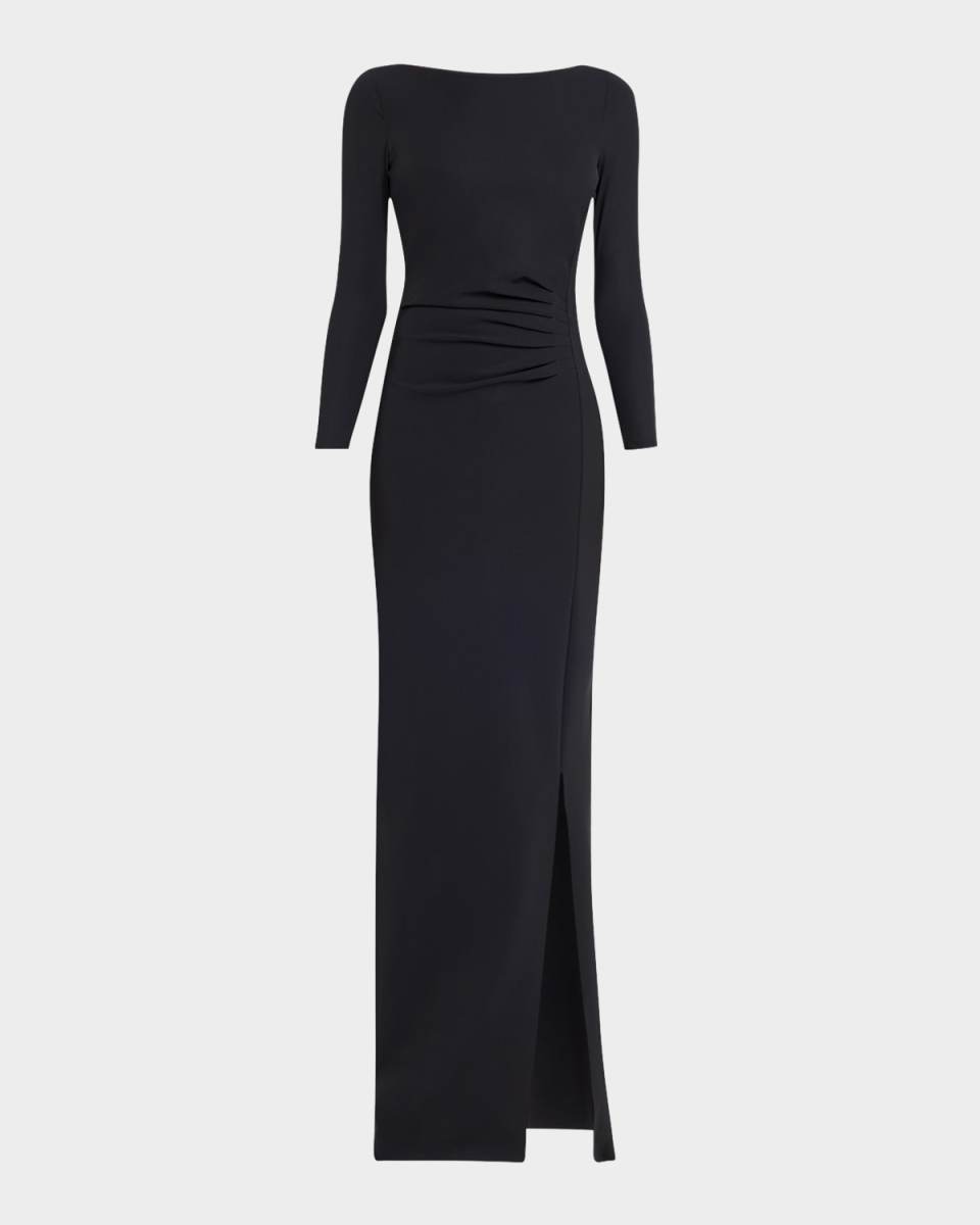 Brestina Bateau-Neck Bow Column Gown